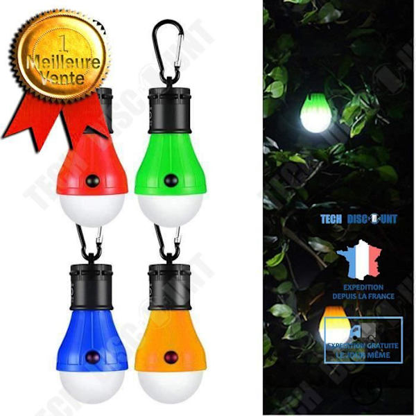 TD® Kit belysning 4 lamper møbel/ LED-pære til ophæng/ Camping telt bærbar fiskelampe lanterne gul grøn blå rød