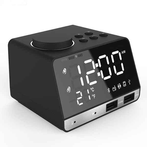TD® Digital vækkeur, spejl, højttaler, termometer, ur, radio, USB-opladerstativ, gave til kvinder mænd