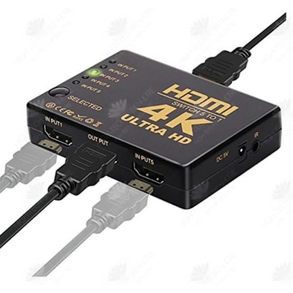 HTBE® HDMI Splitter Fem i en Switch HDMI Switcher 3 in 1 Out 4 out med fjärrkontroll
