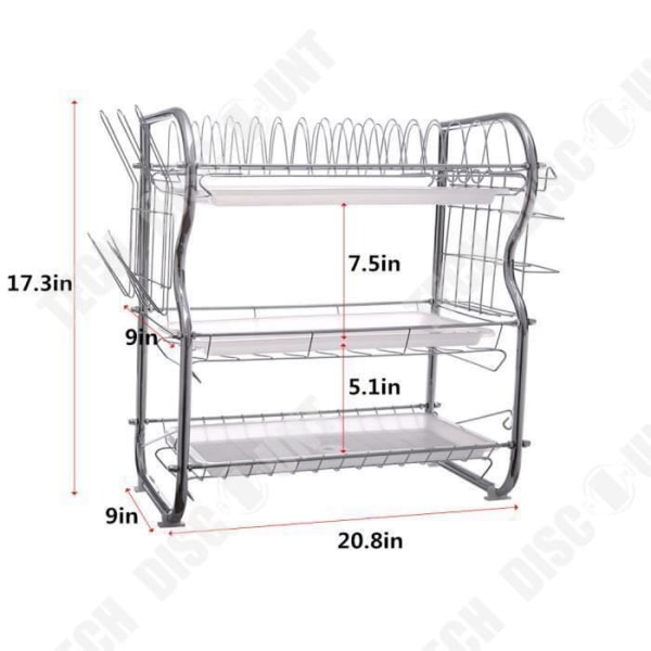 TD® 3-vånings diskställ Kökssamlingsställ Diskställ Rostfritt stål Silverfärg Disktorkning