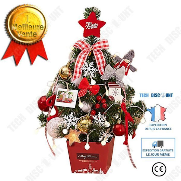 TD® Jul Mini Lille Juletræ Ornament med Lygter 50cm Kontor Juletræ Rød Sæt