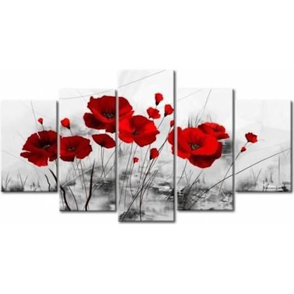 @PRINTING MALL-Oinramad 5 st Red Miracle Nature Blommor Växter Vallmo Canvas Bildtryck på duk