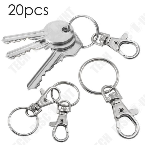 TD® Lot om 20 karbinhakar med nyckelringar hänga nyckelring för figurer verk diameter 20 mm silver färg stor qua