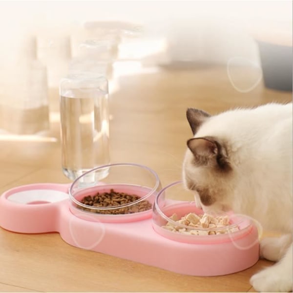 Vattendispenser och skål - CONFO - 3 i 1 - Rosa - Miljövänlig plast - Inomhus Rosa