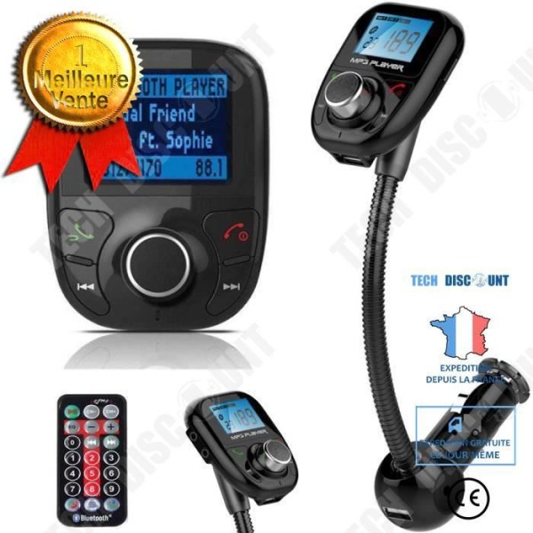 TD® KIT Universal LCD-skärm Bluetooth för bil - Hands-free trådlös sändare med MP3-samtal och snabbladdning