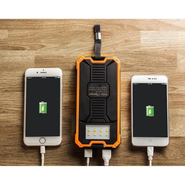 15000mAh Aurinkosähkölataaja Power Bank Kannettava Varavirtalähde Ulkoinen Akka Kestävä 8 LED Kaksois-USB:llä Orange