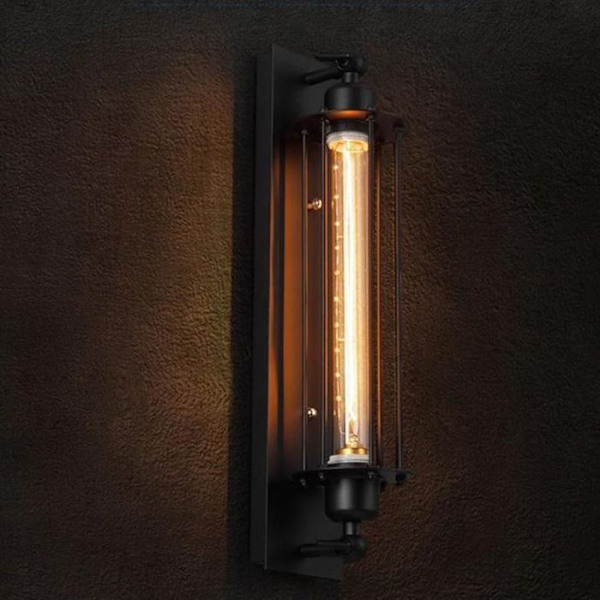 TD® Vägglampa 1 Pack Retro Industrial Black Metal Edison Flute Vägglampa