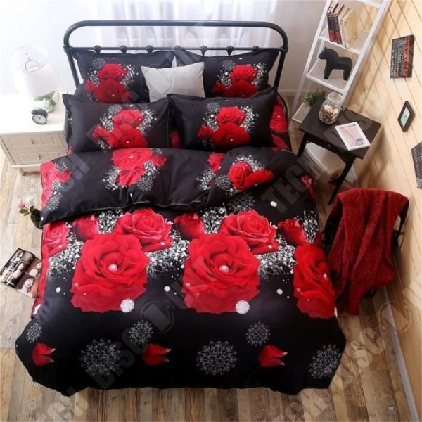 TD® Påslakan Rose Red Romantisk 3D-mönster mikrofiber Trendig queen size-säng för par Syntetisk mikrofiber