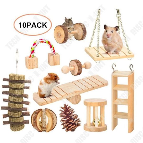 Träleksaker - TD® - Hamster - 10 bitar - Hängande gunga - Tandningsmaterial
