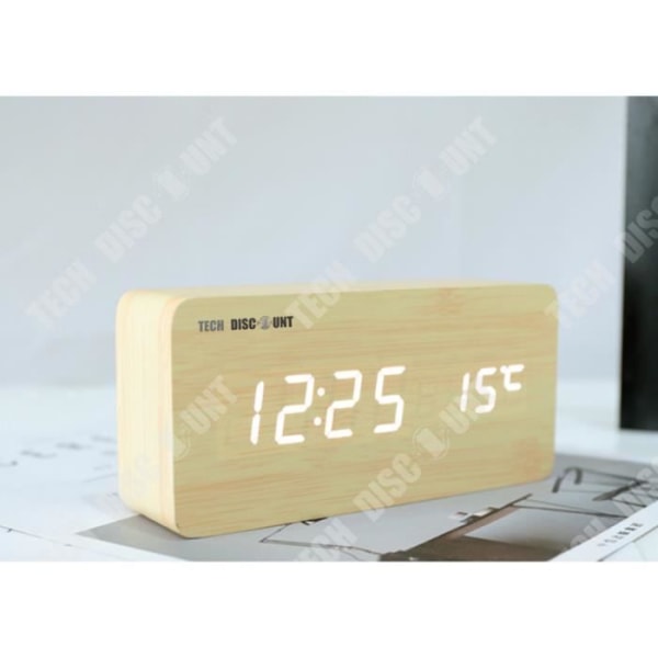 TD® Simple trä digital bordsklocka - 3 dimensioner - Sängbord i vardagsrummet - Modern europeisk stil - Termometer väckarklocka