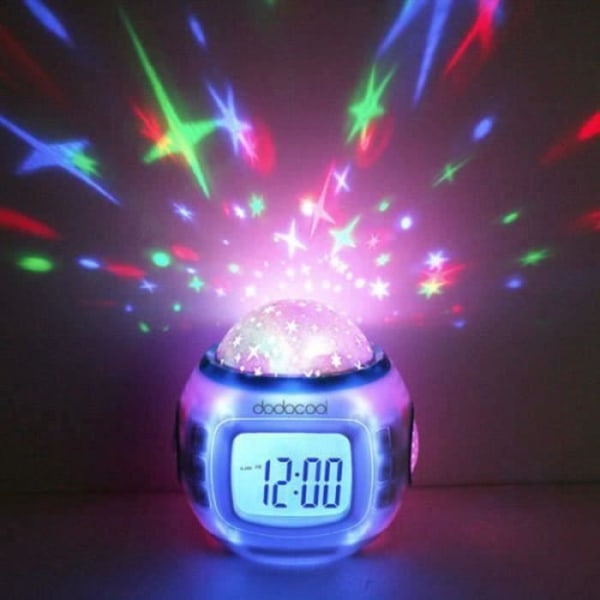 Projektor Radio Väckarklocka Star LED LCD Alarm Musik Termometer Pr Cateau Christmas Starry Sky LED Väckarklocka för barn