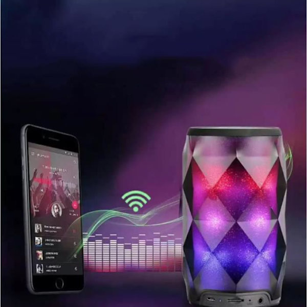 Farve af det farvede lys, der ændrer sig i Bluetooth-højttalerens krystalskilt, farvet mini audio praktisk til udendørs brug.