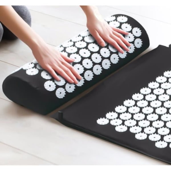 Akupressurmattasats med kudde, massagekudde för yogabehandling Lindra rygg- och nacksmärtor (svart)