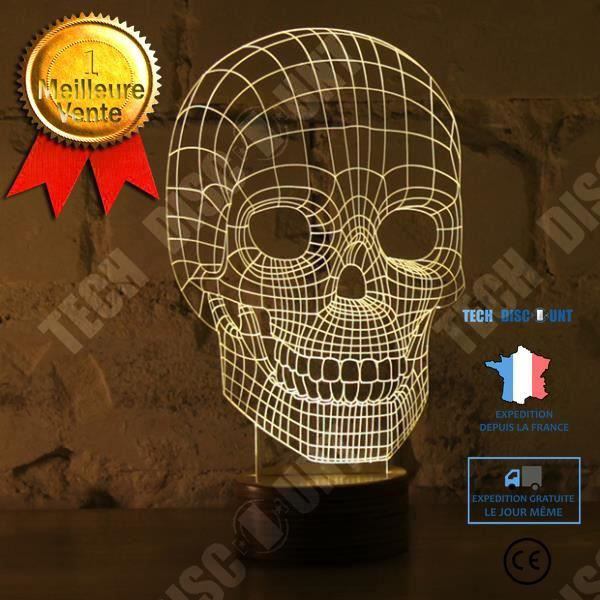 TD® Lampe Bulbing Dødningshoved 3D Natlampe Dekorativ i form af et kranium visuelt hologram berøringsknap