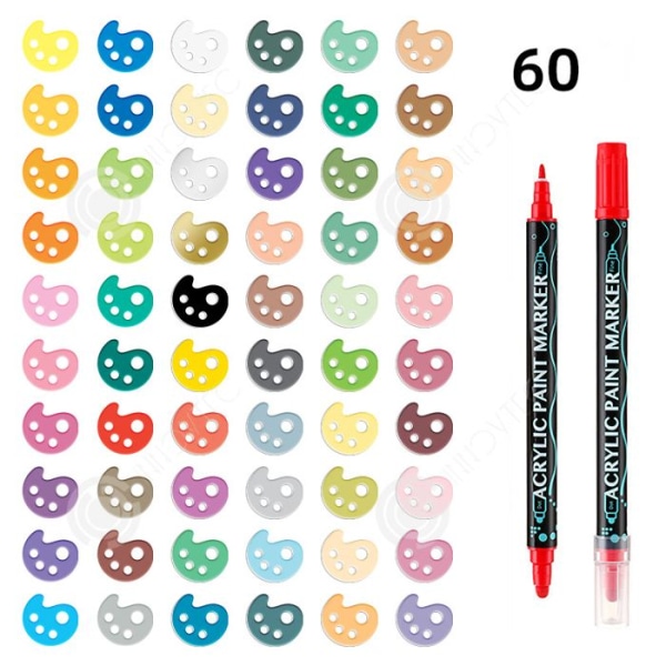 INN® akrylmarkör 60 färger akrylpenna med dubbla spetsar för pappersglasporslin och textilfärgade borstar