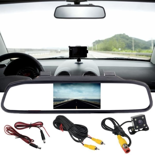 TD® Backsystem 4,3-tums LCD-skärm för bilspeglar Nattseende med backkamera