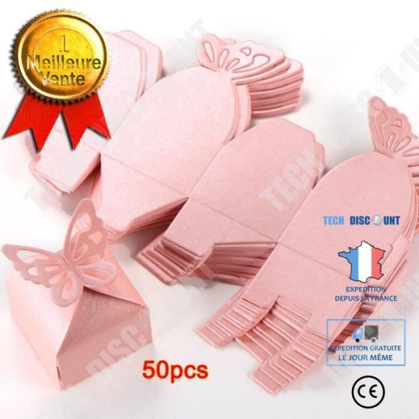 TD® Lot 50 bitar Butterfly Paper Boxes- Favor Box- Bröllop Dop Dekoration Födelse Rosa