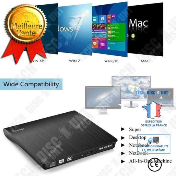 DVD-brænder - TD® - USB 3.0 - Plug and Play - Sort - Ultra tynd