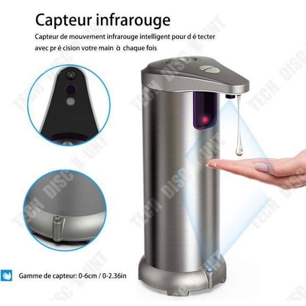 TD® Automatisk sæbedispenser i rustfrit stål, infrarød bevægelsessensor, egnet til badeværelser, restauranter