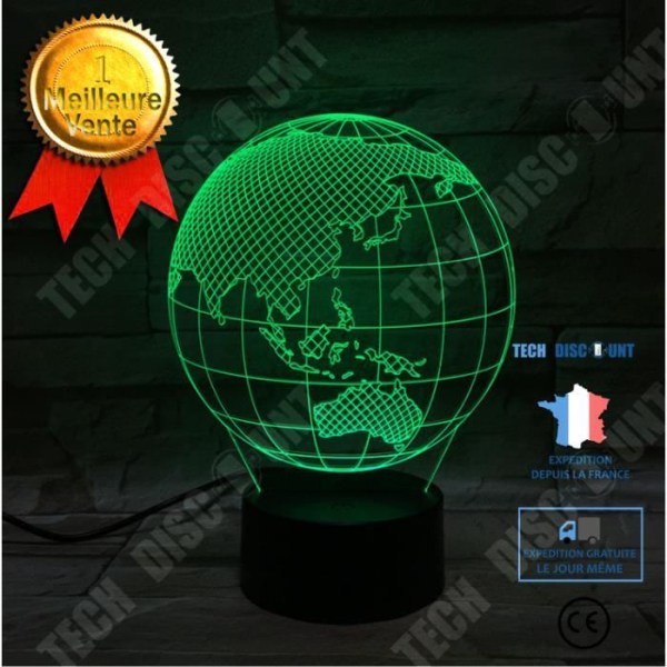 TD® 3D Lampe Illusion Optisk LED Nattlys 3D Jord Glob LED 7 Farveskift Blink Lys Bedside Lampe Baby Søvn VG20725