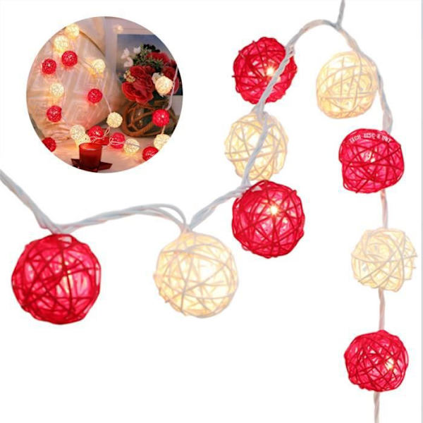 TD® 4M 20LED Takraw Night Light LED String Lights Ornament- Diameter 5cm-Batterifacket-[Röd+Vit]