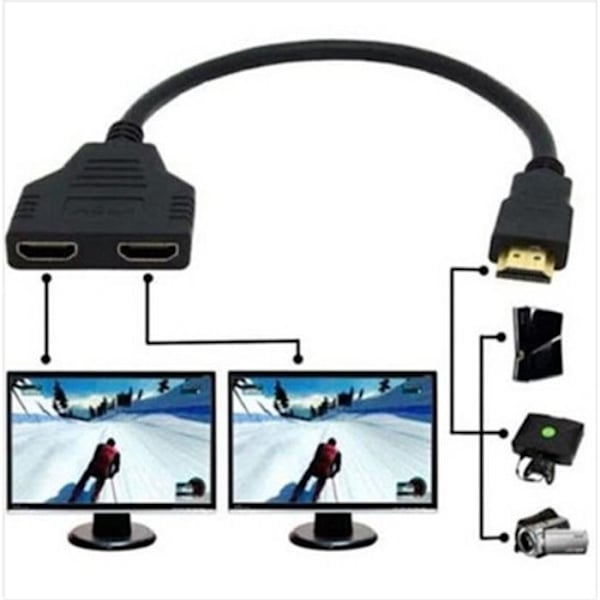 HDMI 1 han til dobbelt HDMI 2 hun Y kabel splitteradapter LCD LED HD TV