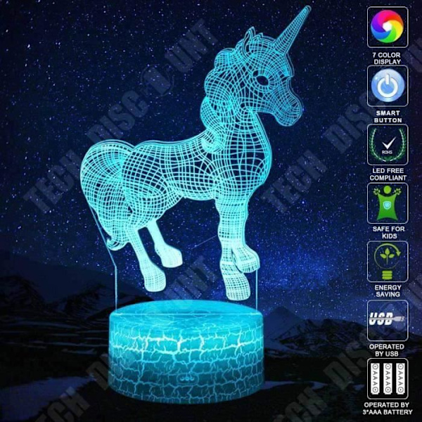 TD® lampa i 3D med optiska illusioner, i form av en Unicorn LED - Nattlampa Bordslampa flerfärgad - sänglampa