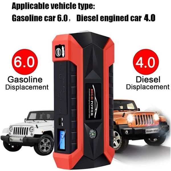 TEMPSA 89800mah biljumpstarter Nødstarter Bilbatteri 4USB EU Stik Svart och röd