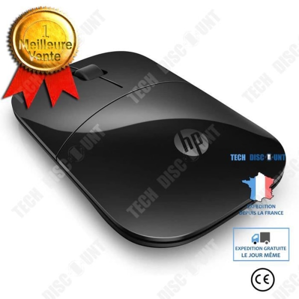 TD® HP Trådløs USB-mus, slank, 2,4 GHz sort med blå LED optisk sensor 1200 dpi, batterilevetid op til 16 måneder