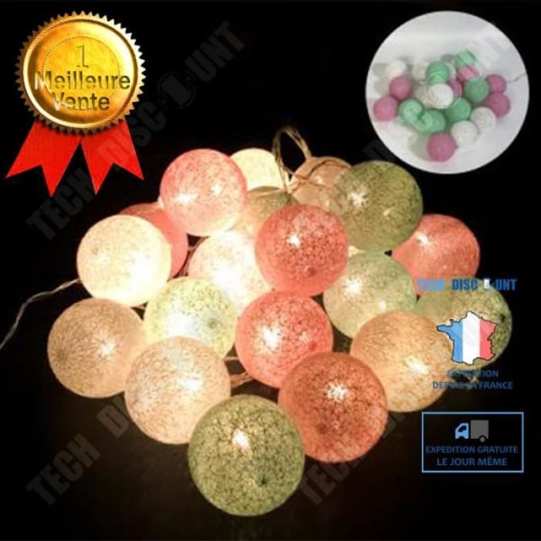 TD® LED Fairy Lights, 10 bomullsbollar, batterifunktion, stämningsljus, sfärer Ø6 cm, diff. färger