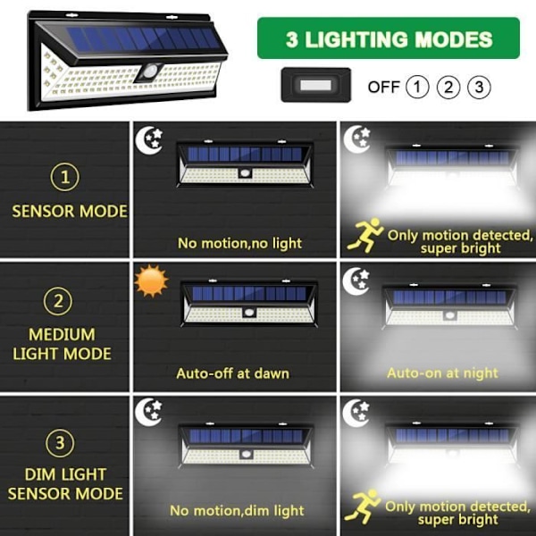 Solarlampa vägglampa TEMPSA - 118 LED med detektor IP65 Vattentät för trädgårds utomhusbelysning