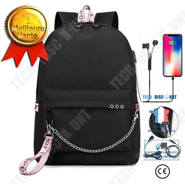 Ryggsäck - TD® - Unisex - Svart - USB-laddningsport - Vandring