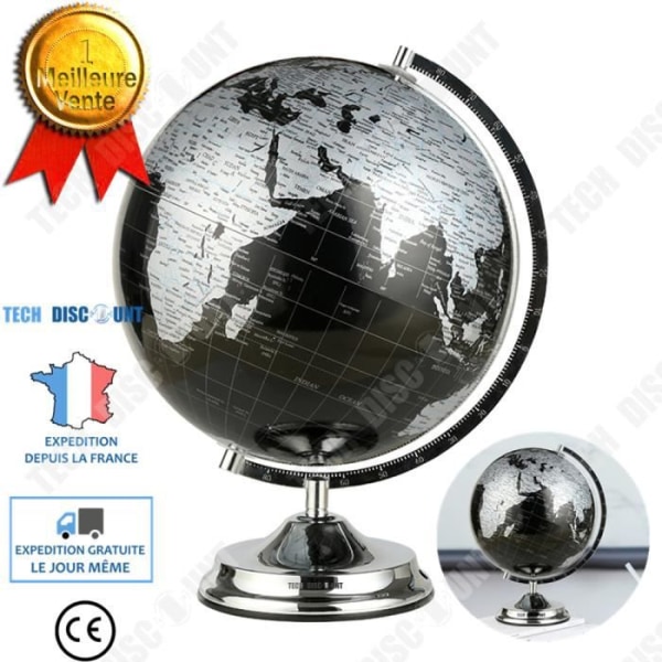 TD® Metal World Globe- Utbildningsversion- Enkel svartvit metallglobdekoration- Kontor- Vardagsrum