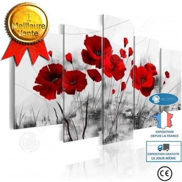 INN® måla röda vallmo på vit bakgrund canvas målning blommor väggdekoration 5 st vertikala moderna fält oinramat vardagsrum