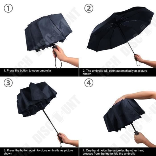 TD® Paraply diskret sort elegant regn UV beskyttelse polyesterstof automatisk høj kvalitet daglig tilbehør bagage regn