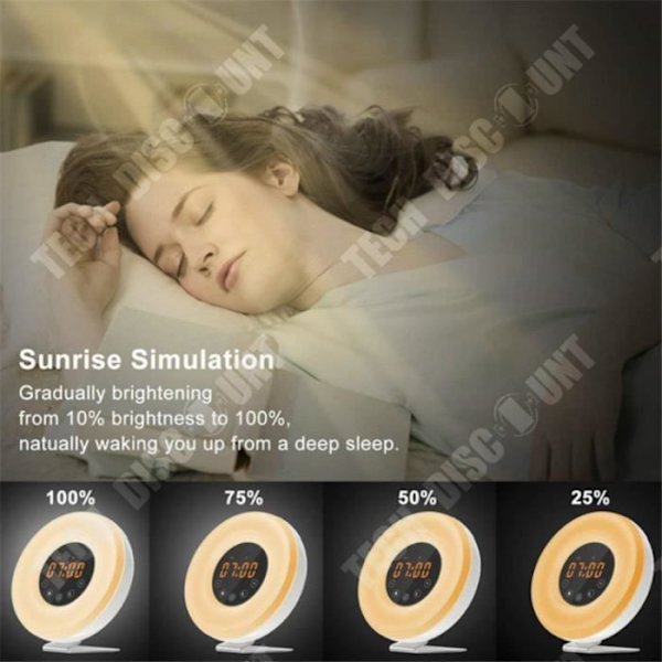 TD® Wake Up Light, FM Radio Wake Up Lamp Nattljus Wake Up Light Sänglampa Soluppgång Solnedgång Simulering Snooze RGB White Ch