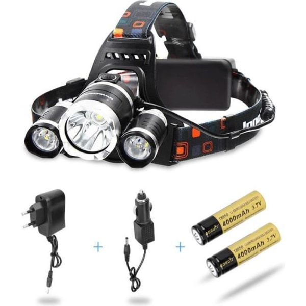 AFAITH 5000LM T06 LED-strålkastare Kraftfull strålkastare Zoom huvudlampa + 2 batterier + laddare för vandring, cykling, camping