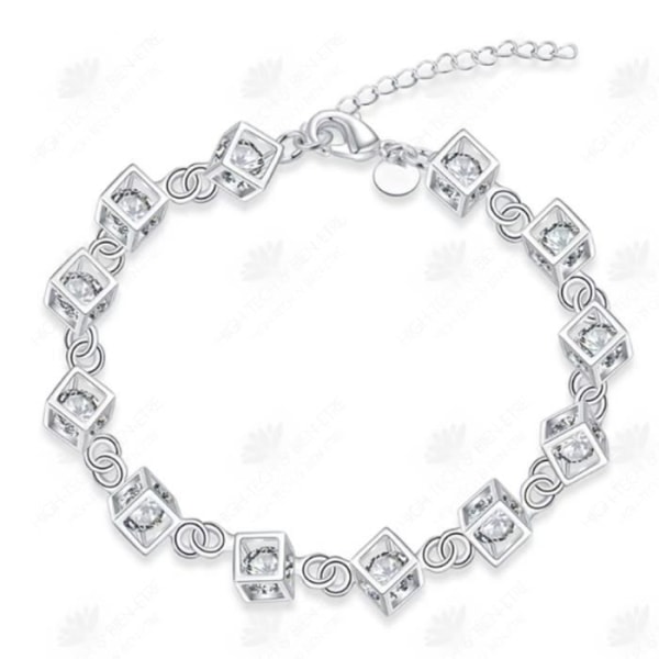 HTBE® Curb Armband Idealisk present till kvinnor/flickor Svit med kuber med zirkoniumkristaller inuti/925 Silverarmband /10