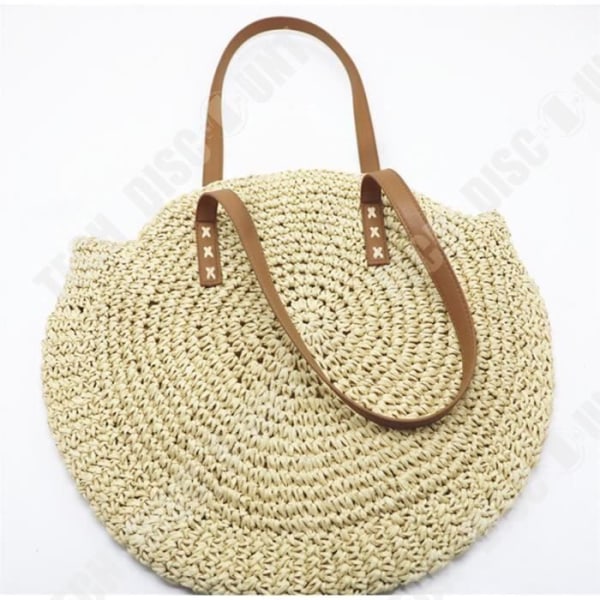 TD® Beige rund halm handvävd handväska axelväska strandväska dam sommarresor
