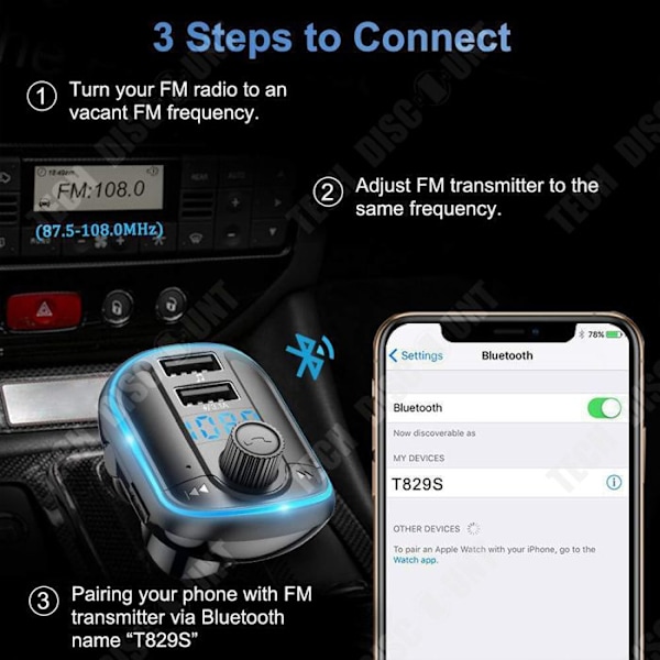 TD® FM-sender bluetooth bil bluetooth-modtager MP3 bilafspiller FM-sender dobbelt bil USB-oplader