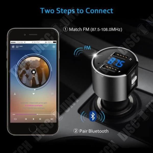 TD® FM Bluetooth -lähetin autoon, langaton Bluetooth-vastaanotin, MP3-soitin, radiomuutin, auton varusteet 5 V/2.4