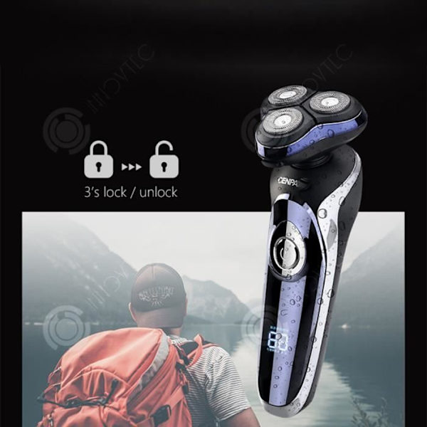 INN® Multifunktionel 4D LCD Elektrisk Barberskraber, Vaskbar, Fuld Krop, LED Skærm, Genopladelig Barberskraber til Mænd, 3 Blade