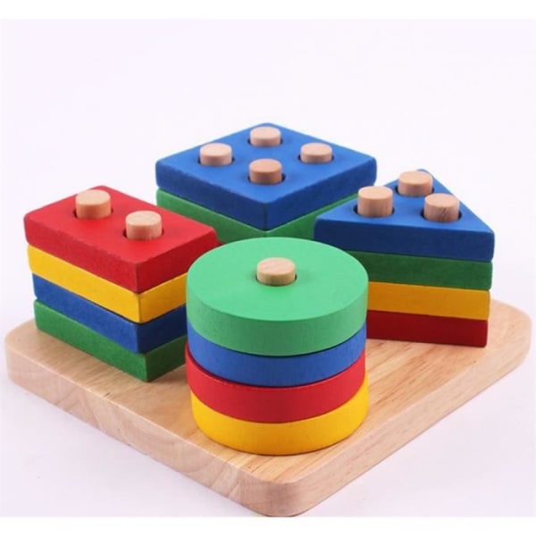 Geometriska pedagogiska leksaker i trä - Baby - Byggklossar - Pyramid - Barngåva