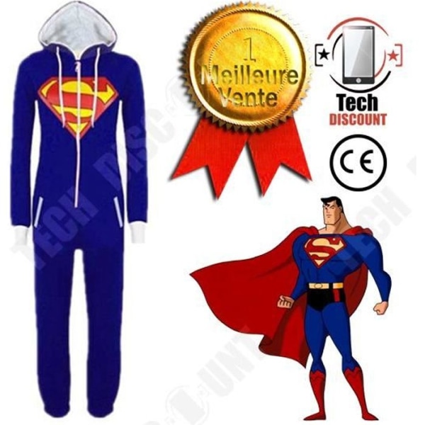 TECH DISCOUNT® - Superman Superhero DC Comics Cosplay Blue Hoodie Pyjamas Dam Flicka Storlek M Mjuk Bekväm One Piece