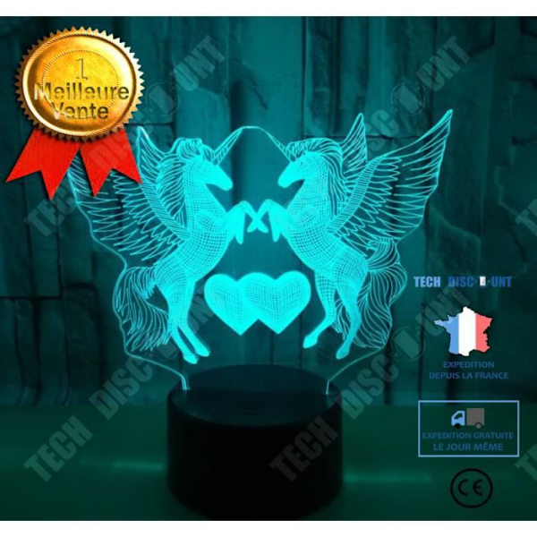 TD® 3D Einhorn Dimmbar Touch Lampe med Fjernbetjening LED belysning 7 farver Nattelys Dekoration Fødselsdag Jul Cad