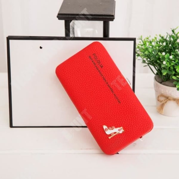 TD® Rött PU-läder för kvinnor Lång plånbok Läder Myntväska Korthållare Detaljer Klacksko -Gyllene blommor- Handtag