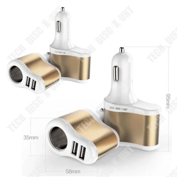 TD® Dual USB billaddare cigarettändare en för två multifunktions mobiltelefon laddningshuvud snabb plug in