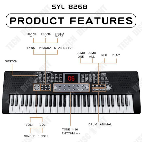TD® Standard keyboard med 61 tangenter, keyboard til begyndere, standard keyboard, voksen, barn, fremmer forholdet mellem forældre og barn og ac