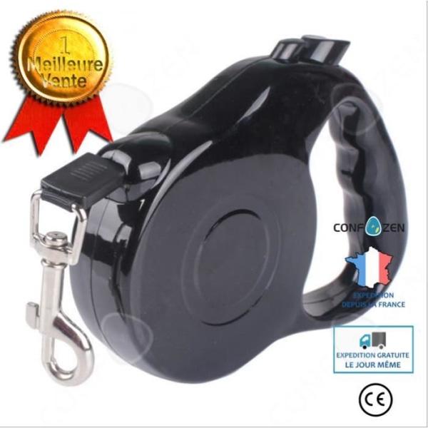 CONFO® koppel 5 m svart automatisk teleskopkoppel Husdjurskoppel Hundkoppel automatisk knapp