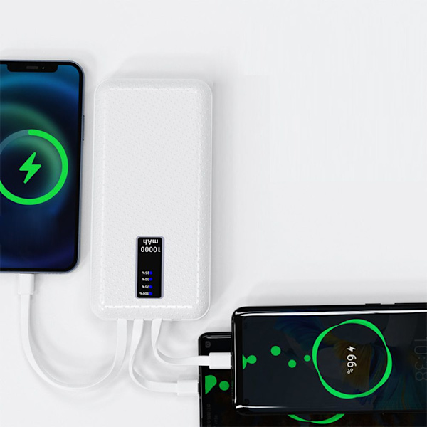 Toimitettu 10 000 mAh:n nelilankaisella mobiilikäyttöisellä virranäytöllä ja kannettavalla virtapankilla.